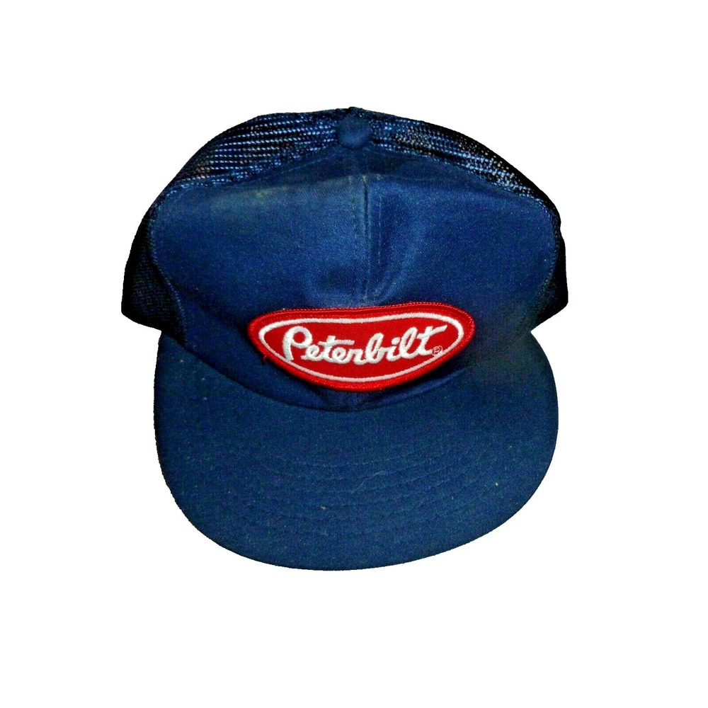 Vintage Peterbilt Trucker Hat Navy Blue Mesh Snapback Logo Patch Made in Korea